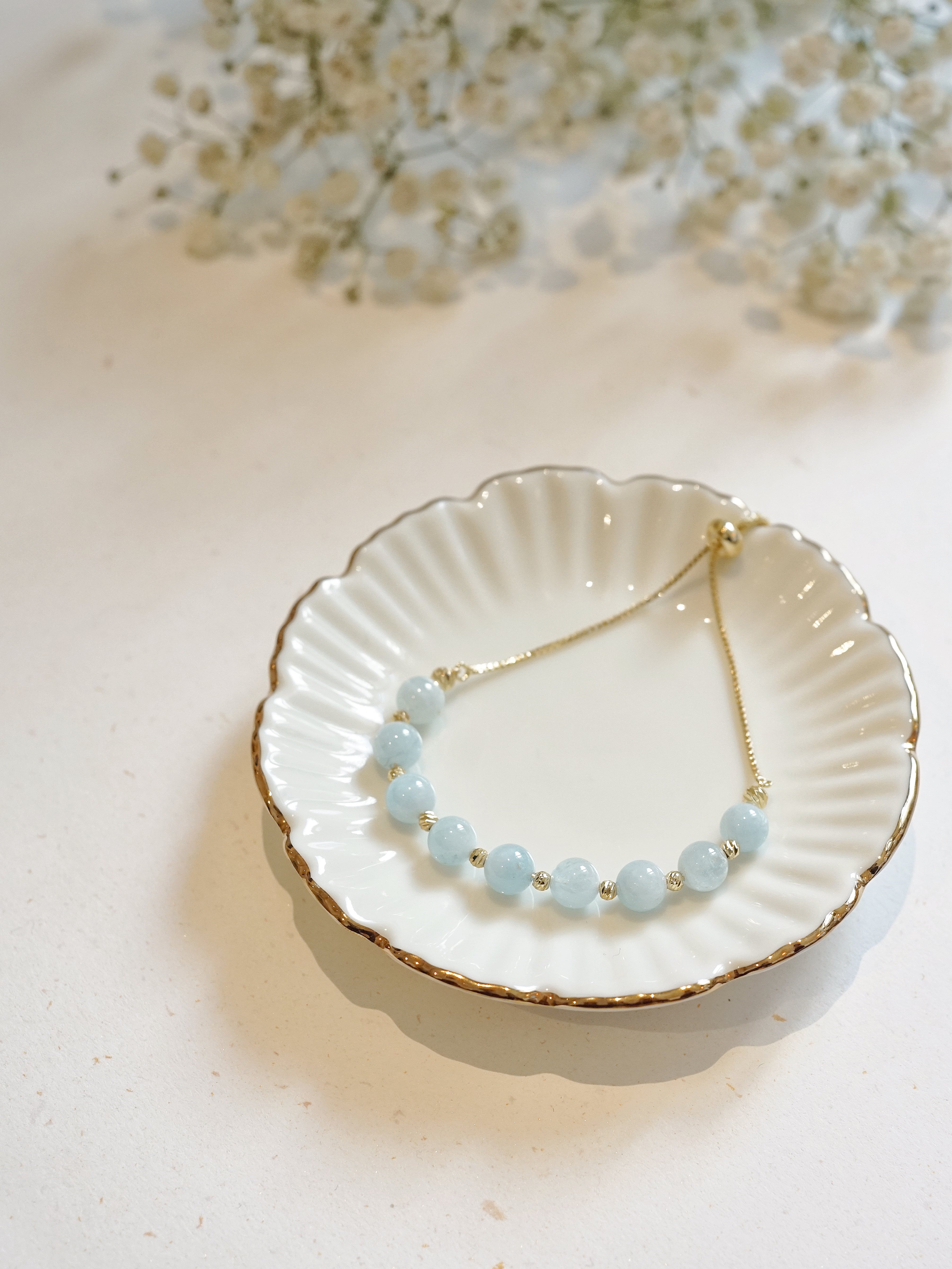 14K Gold-plated Aquamarine Adjustable Bracelet (Style A)