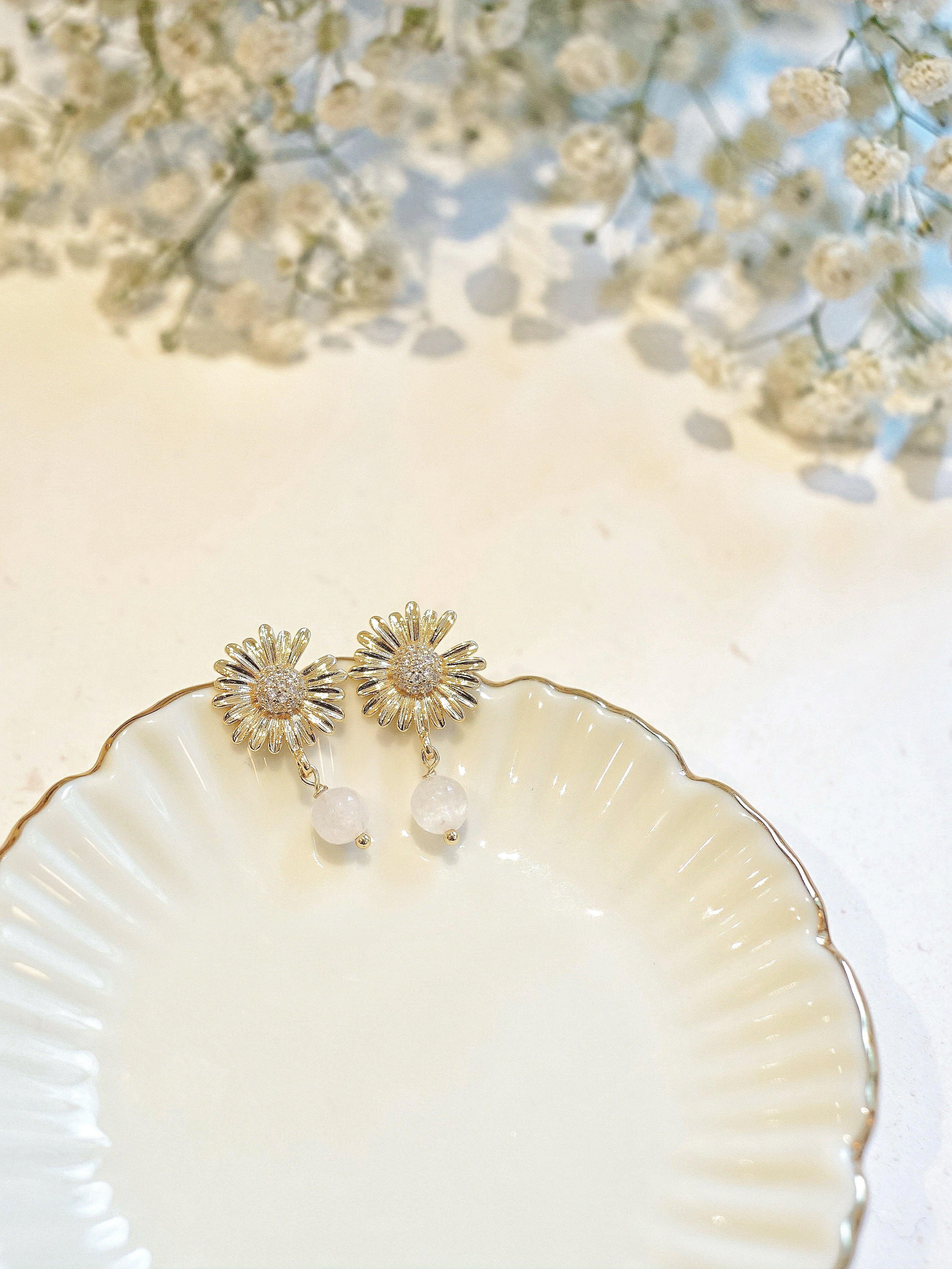 Gold-Plated Daisy with Kunzite Earrings