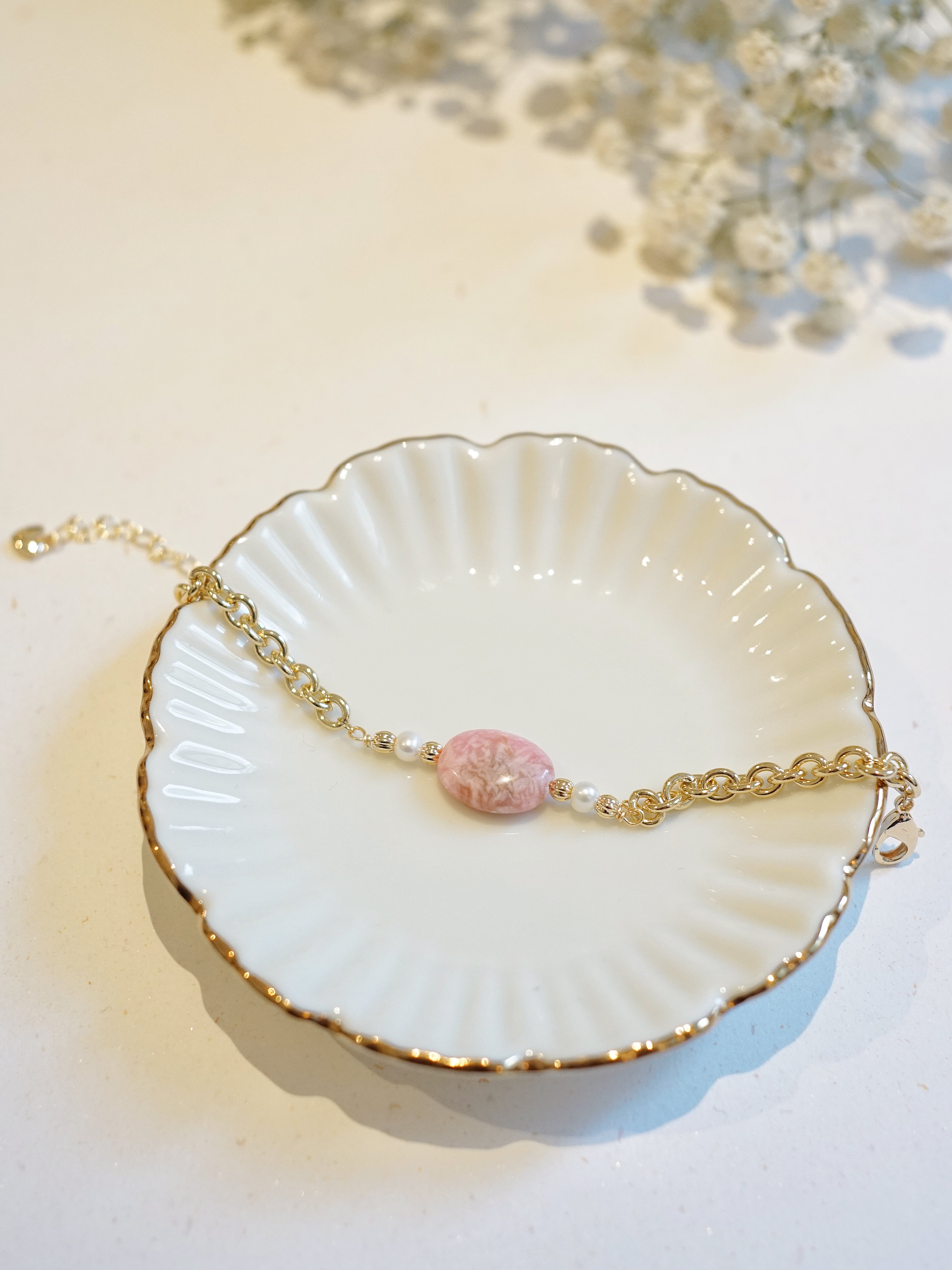 Dawnlight Rhodochrosite Rolo Chain Bracelet