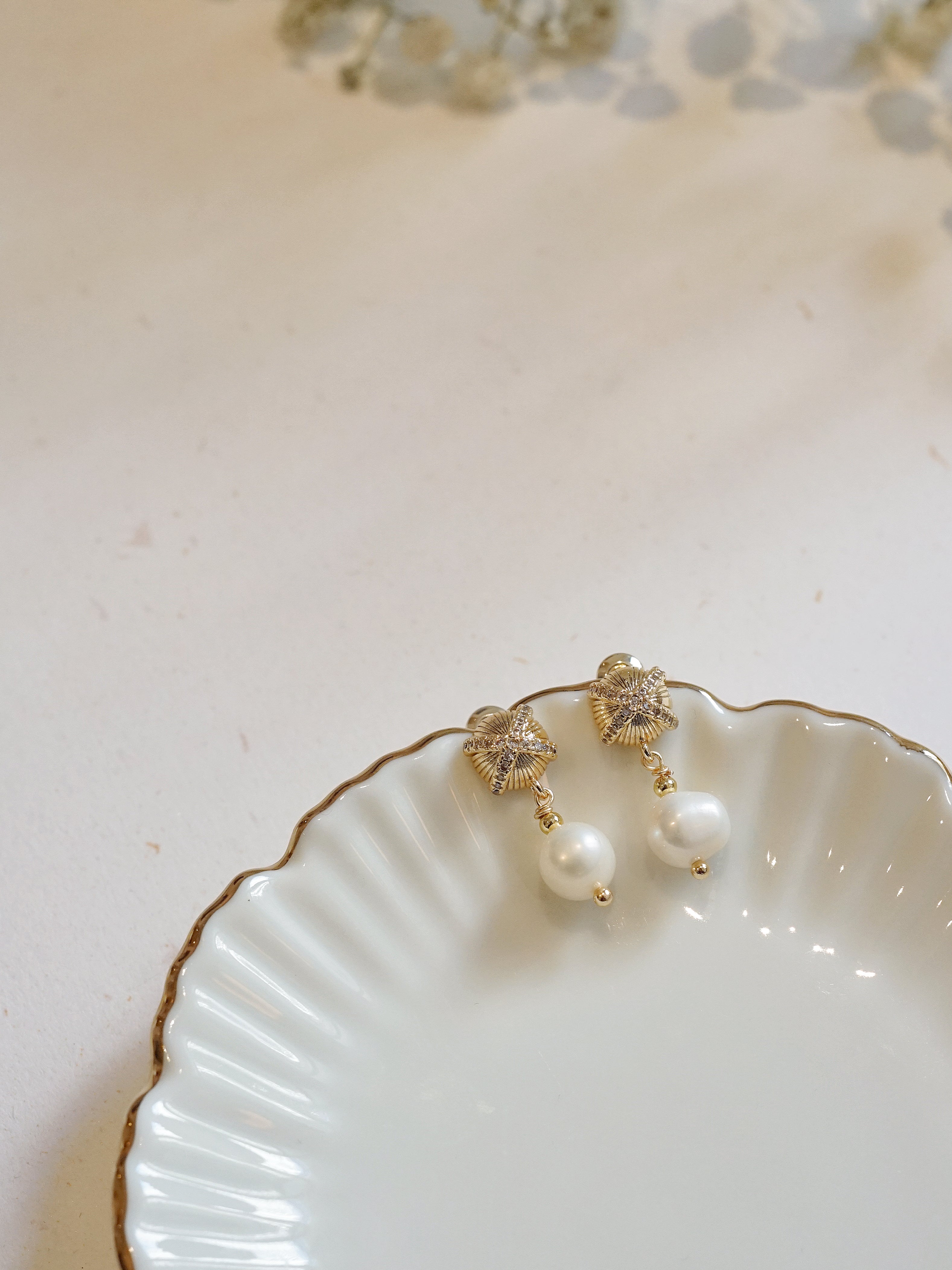 Gold-Plated Starburst Pearl Earrings