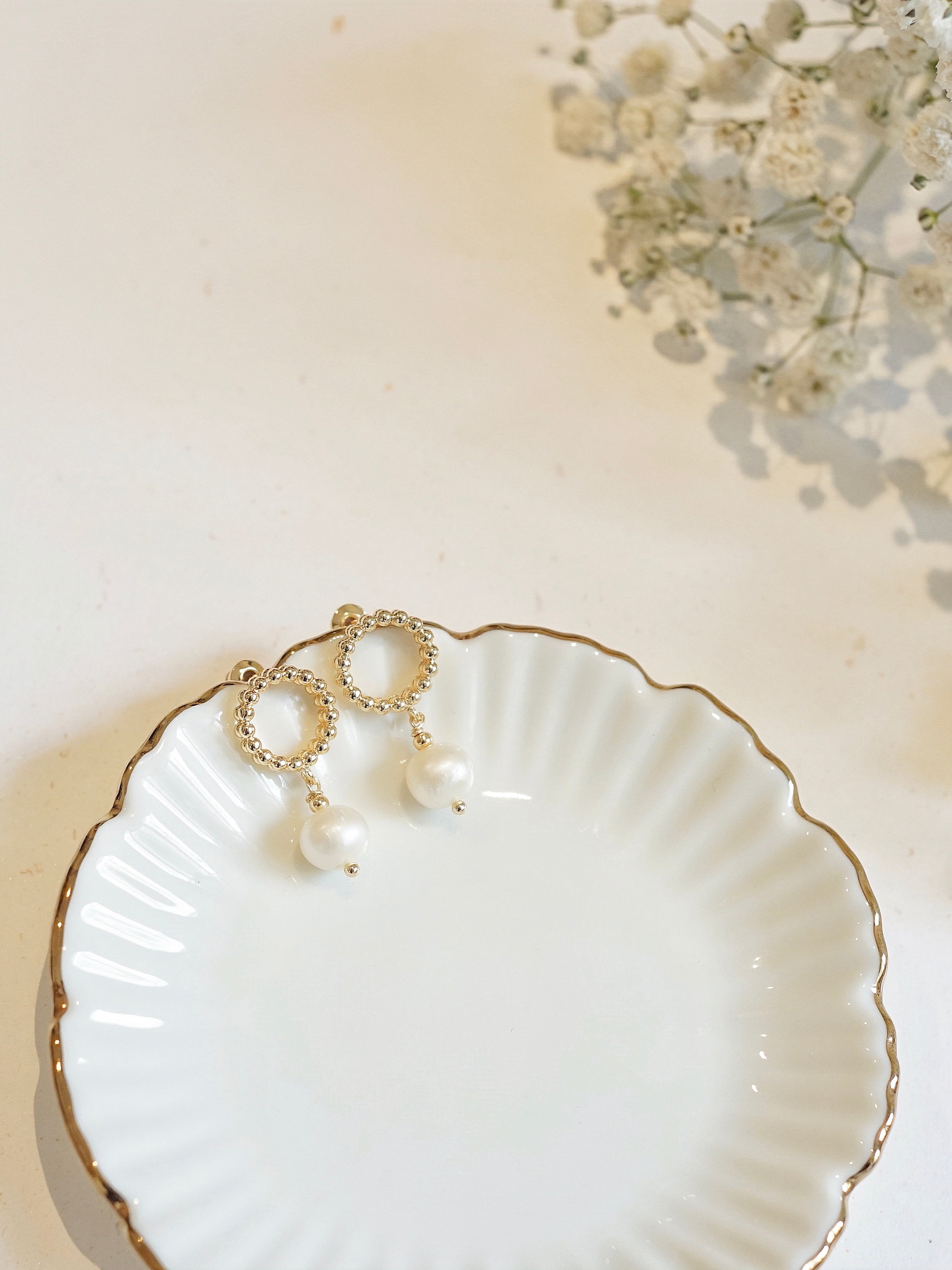 Gold-plated Beaded Hoop Pearl Earrings