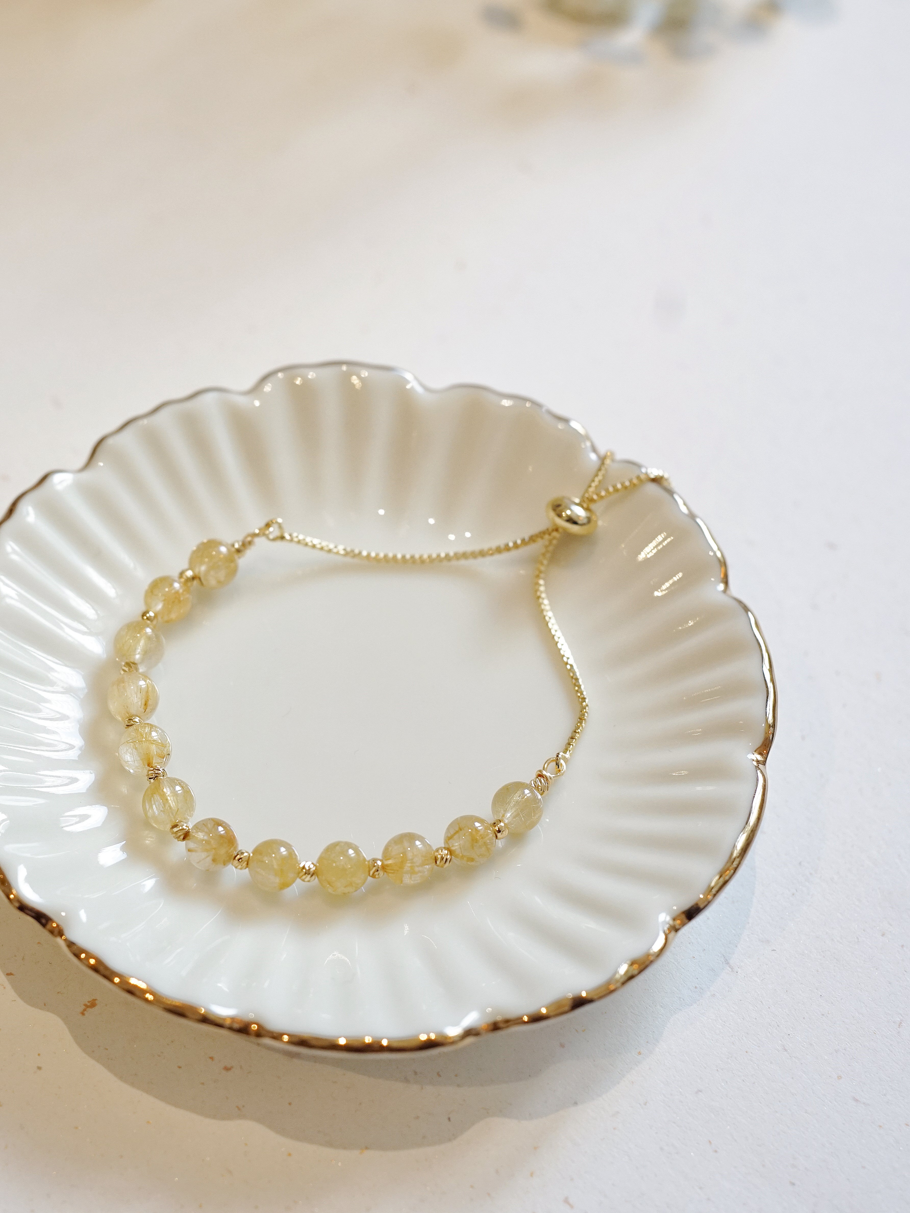 14K Gold-plated Golden Rutilated Quartz Adjustable Bracelet