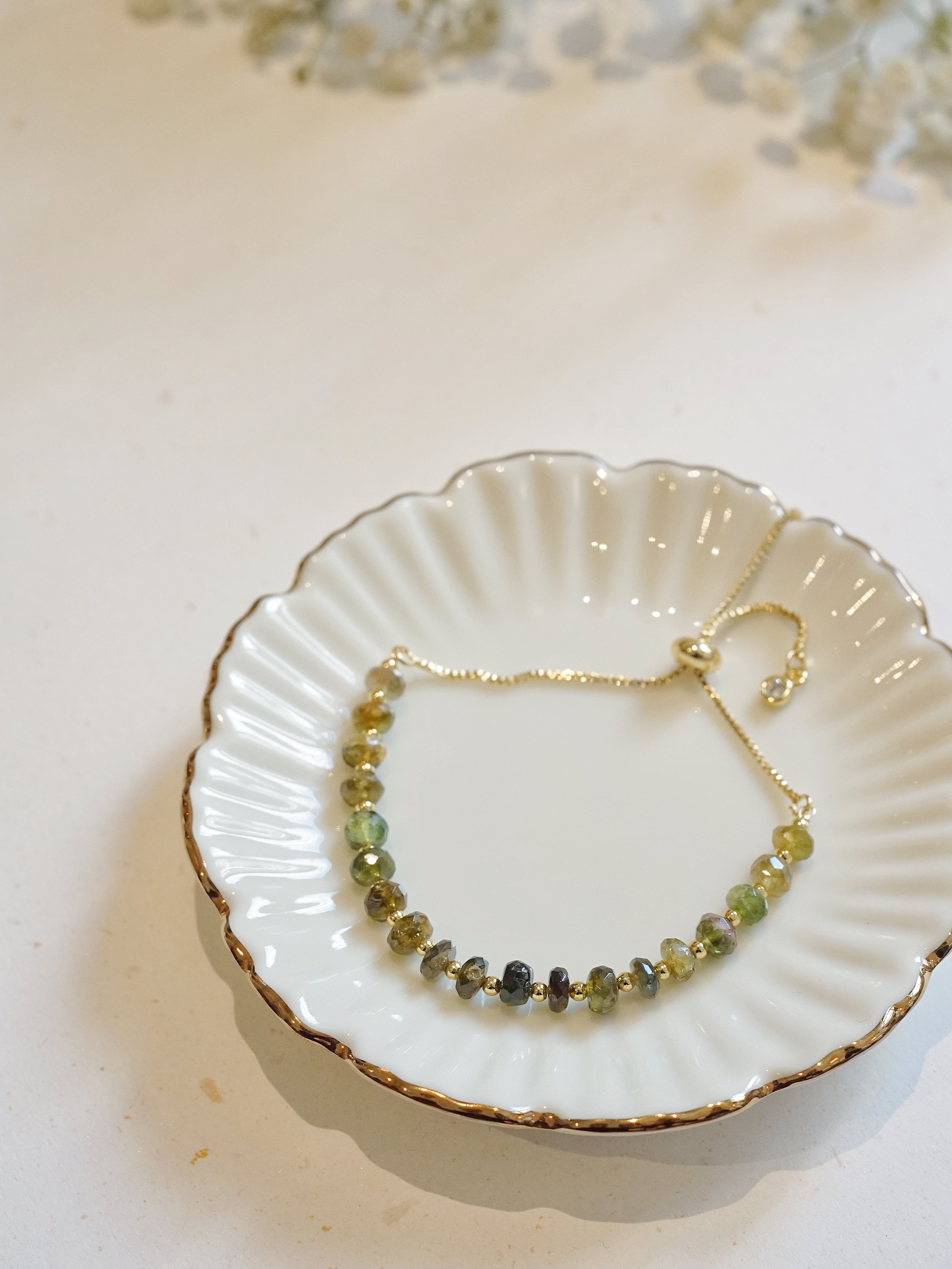 14K Gold-plated Green Tourmaline Ombre Gradient Adjustable Bracelet
