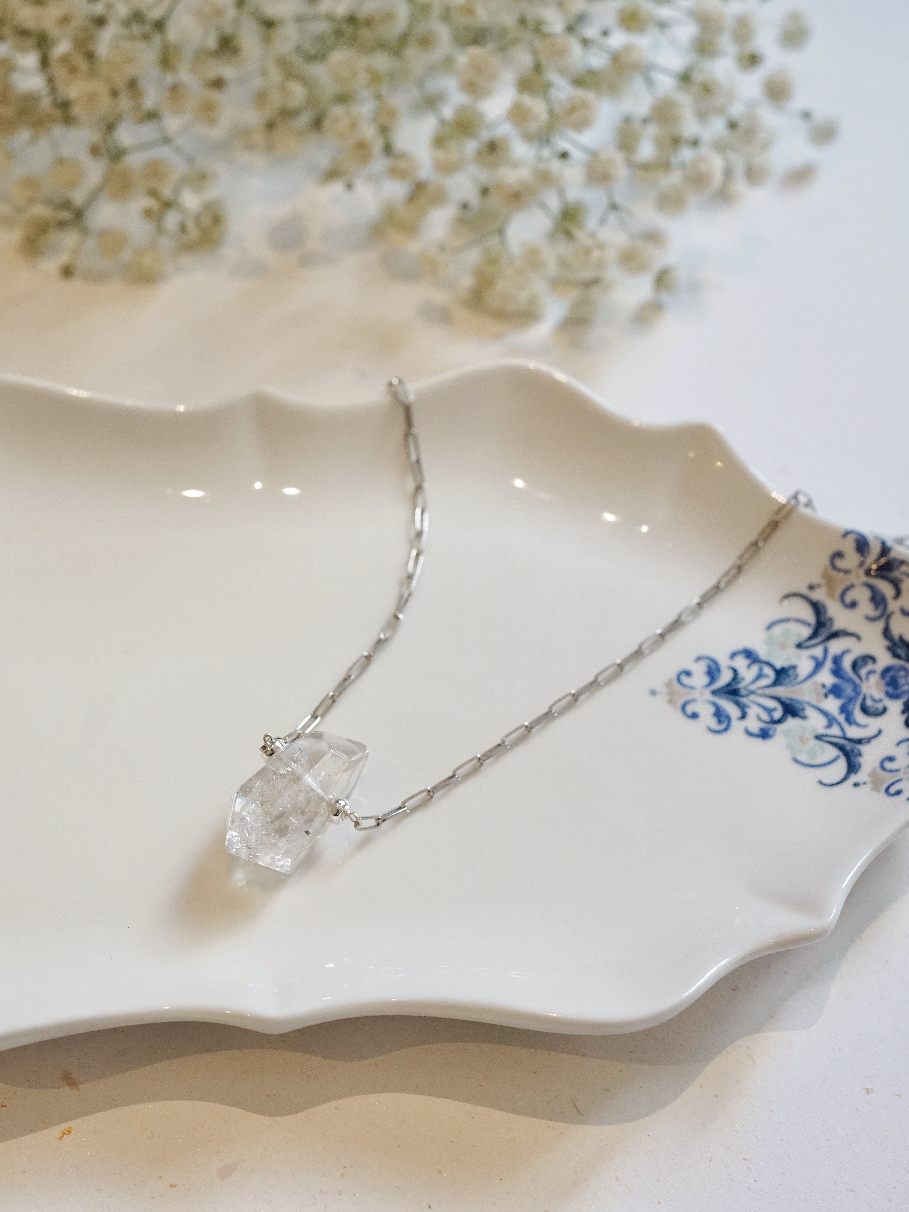 925 Silver Herkimer Diamond Quartz Long Necklace (Style A)