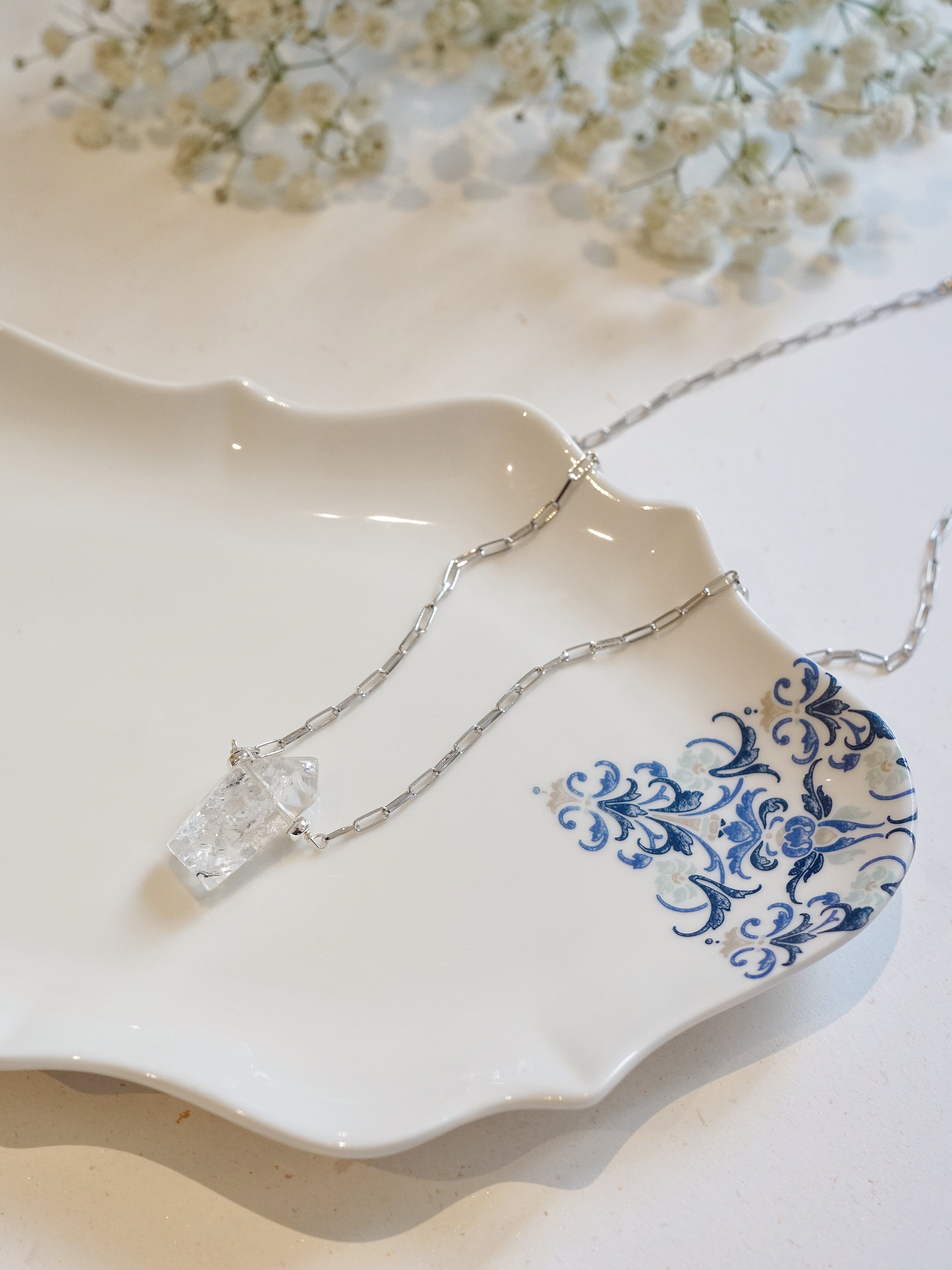 925 Silver Herkimer Diamond Quartz Long Necklace (Style B)