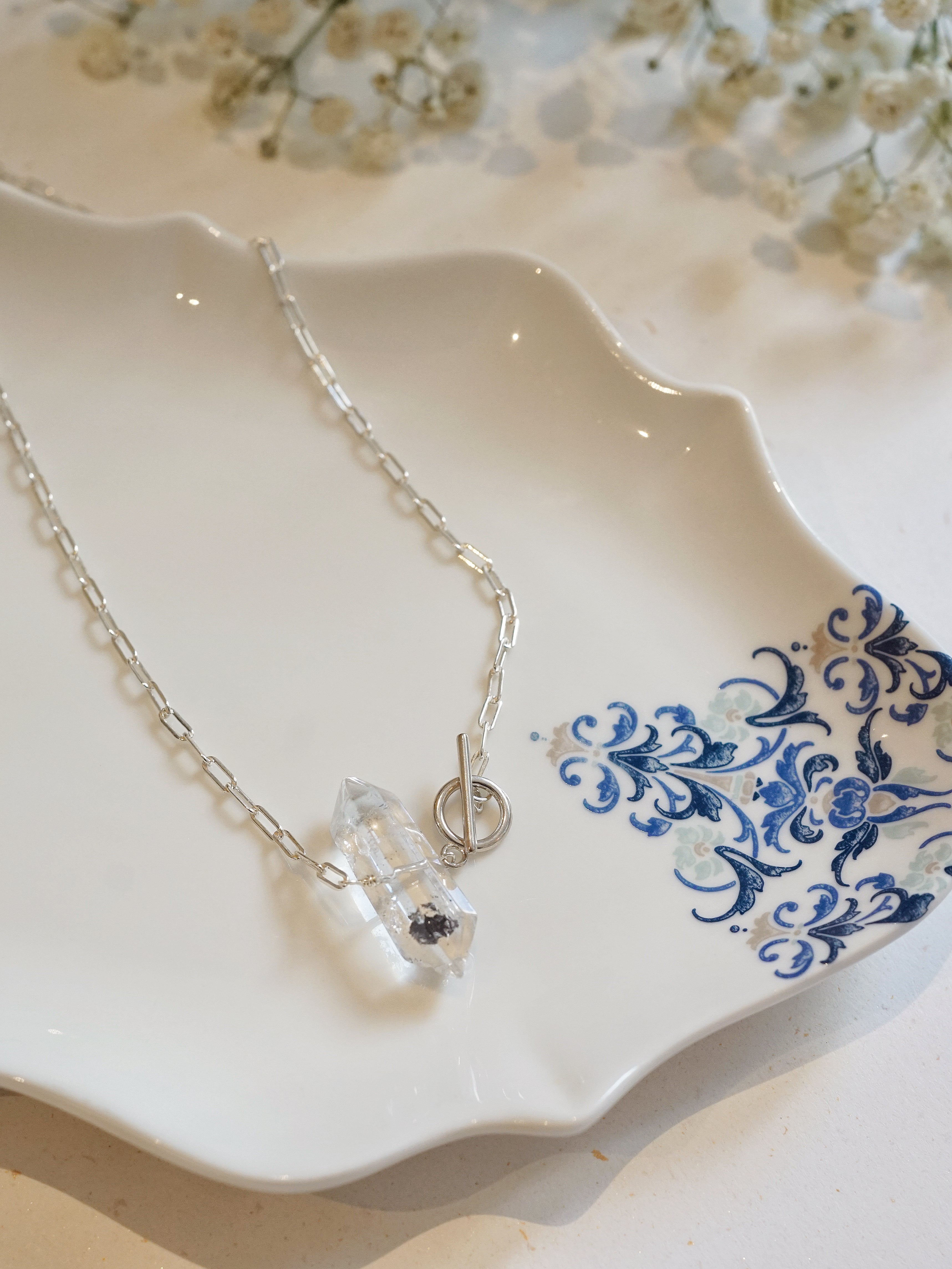 925 Silver Herkimer Diamond Quartz Short Necklace (Style A)