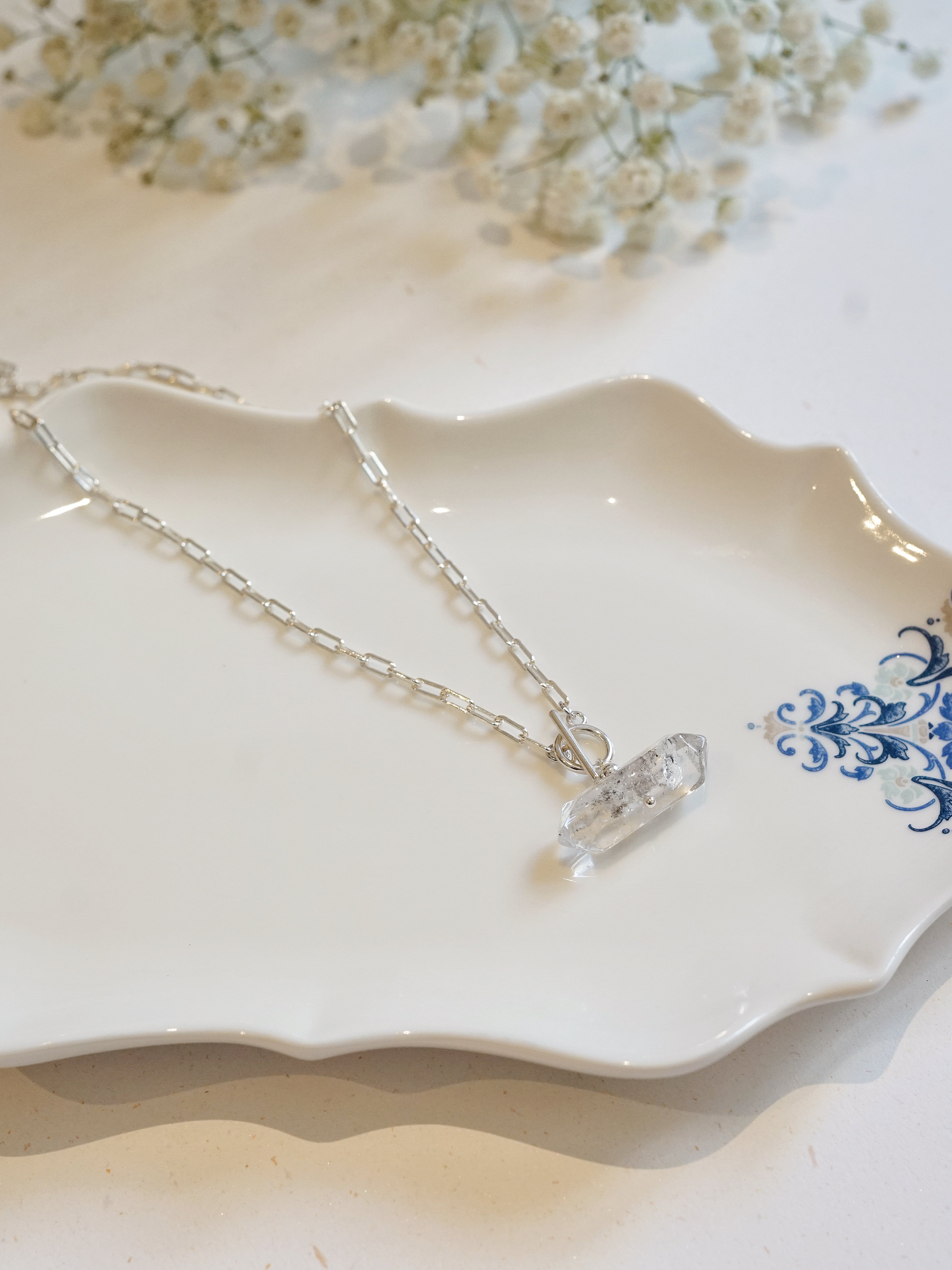 925 Silver Herkimer Diamond Quartz Short Necklace (Style B)