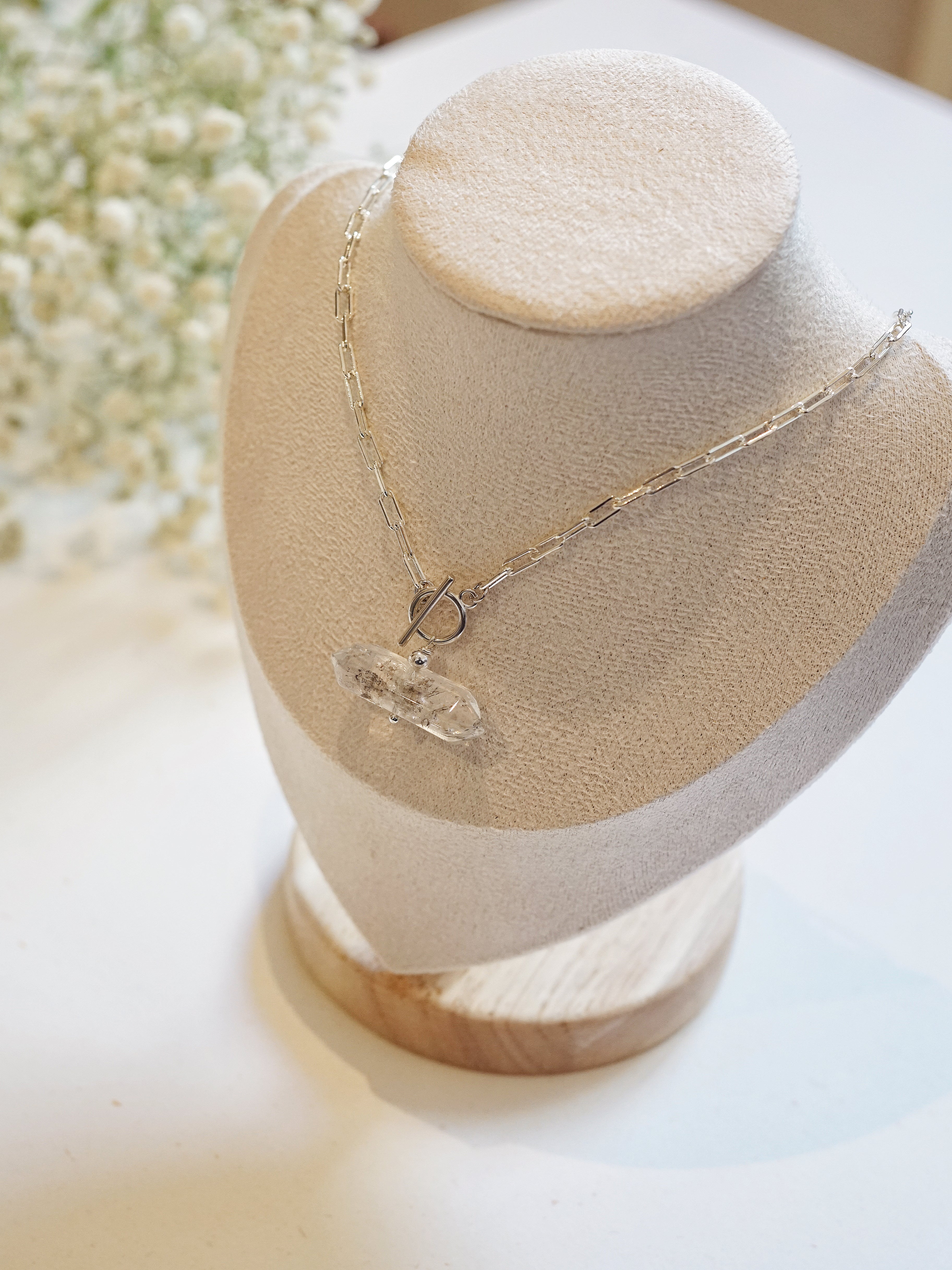 925 Silver Herkimer Diamond Quartz Short Necklace (Style B)