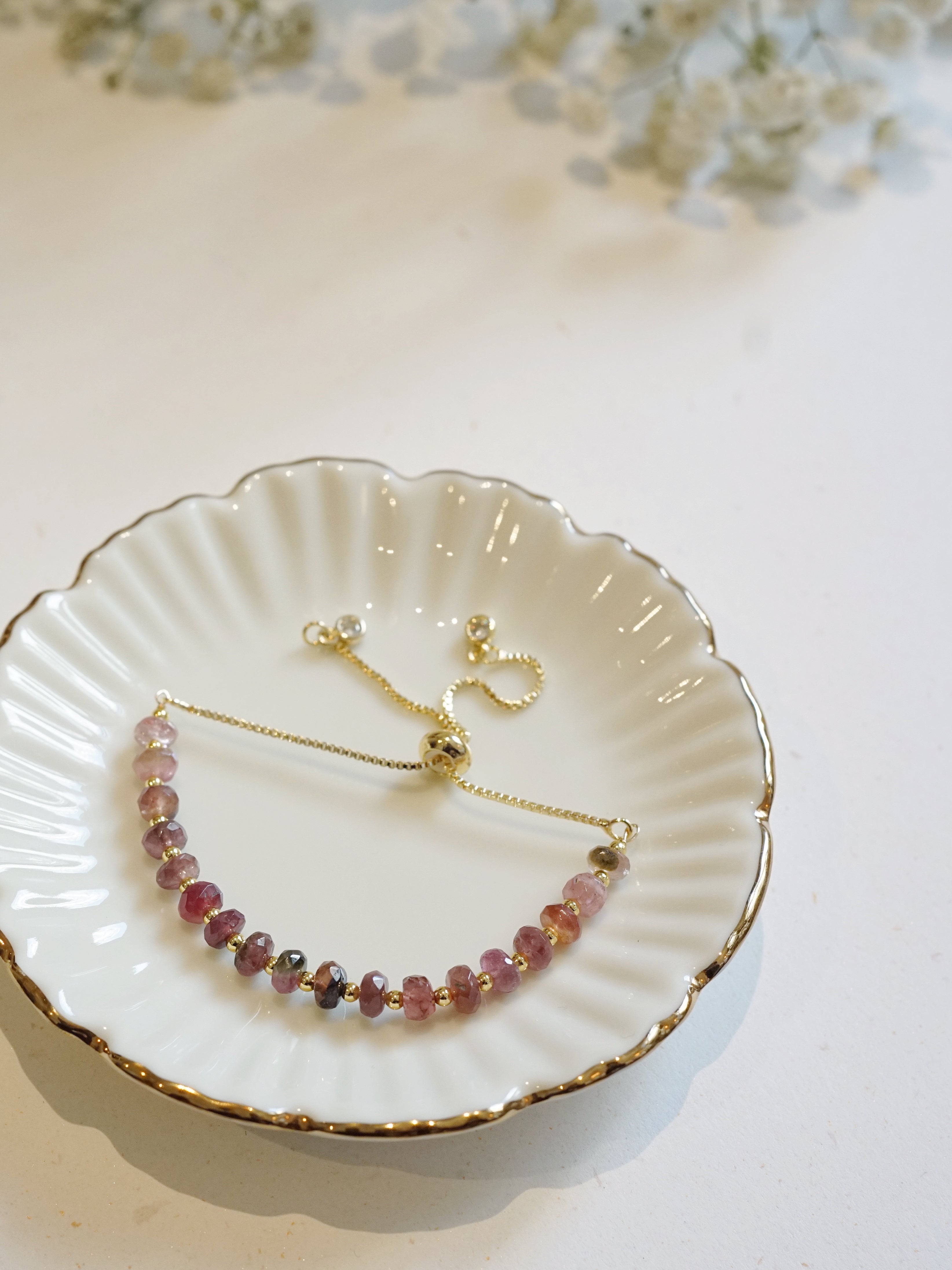 14K Gold-plated Pink Tourmaline Ombre Gradient Adjustable Bracelet