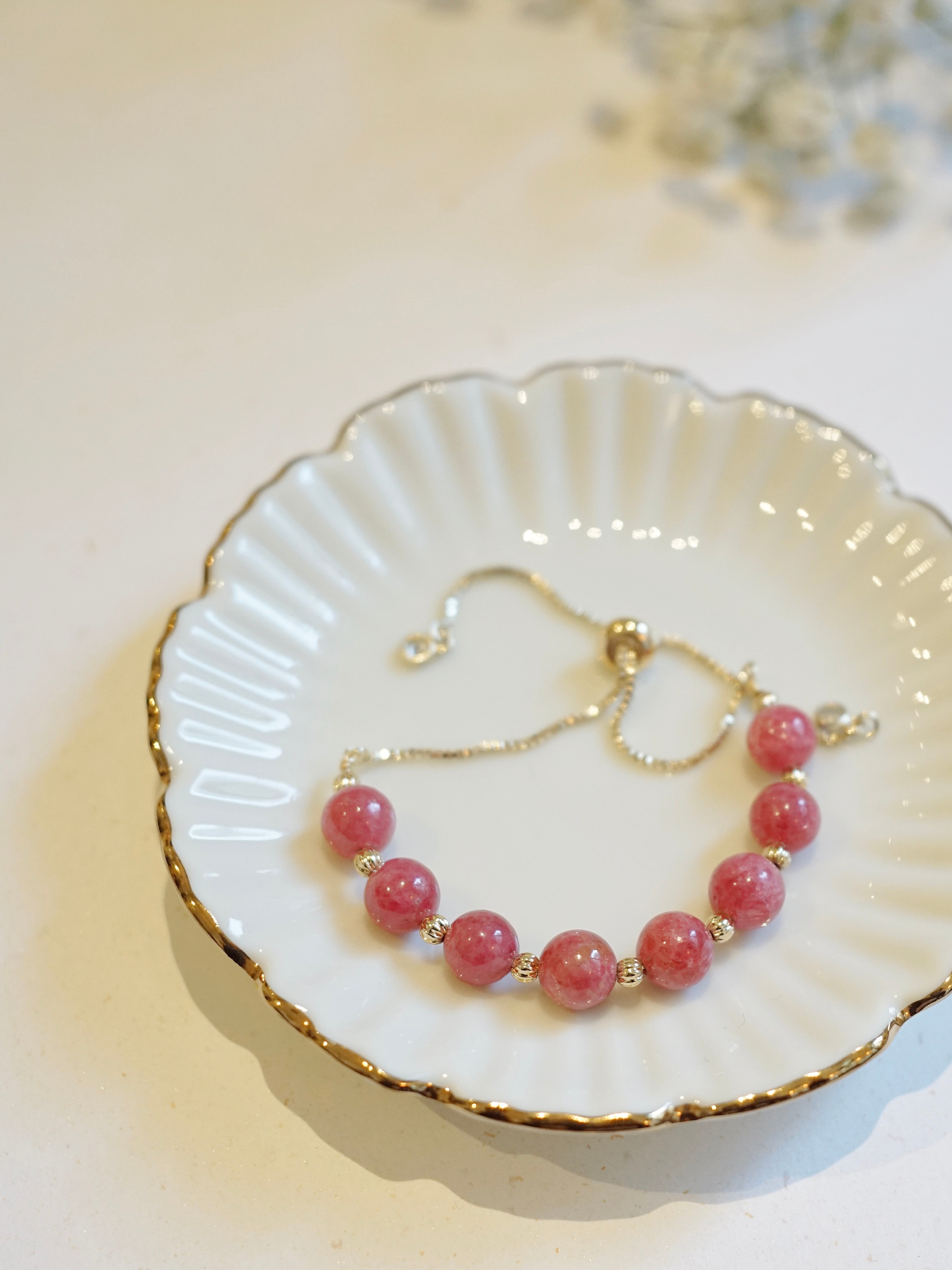 14K Gold-plated Rhodonite Adjustable Bracelet