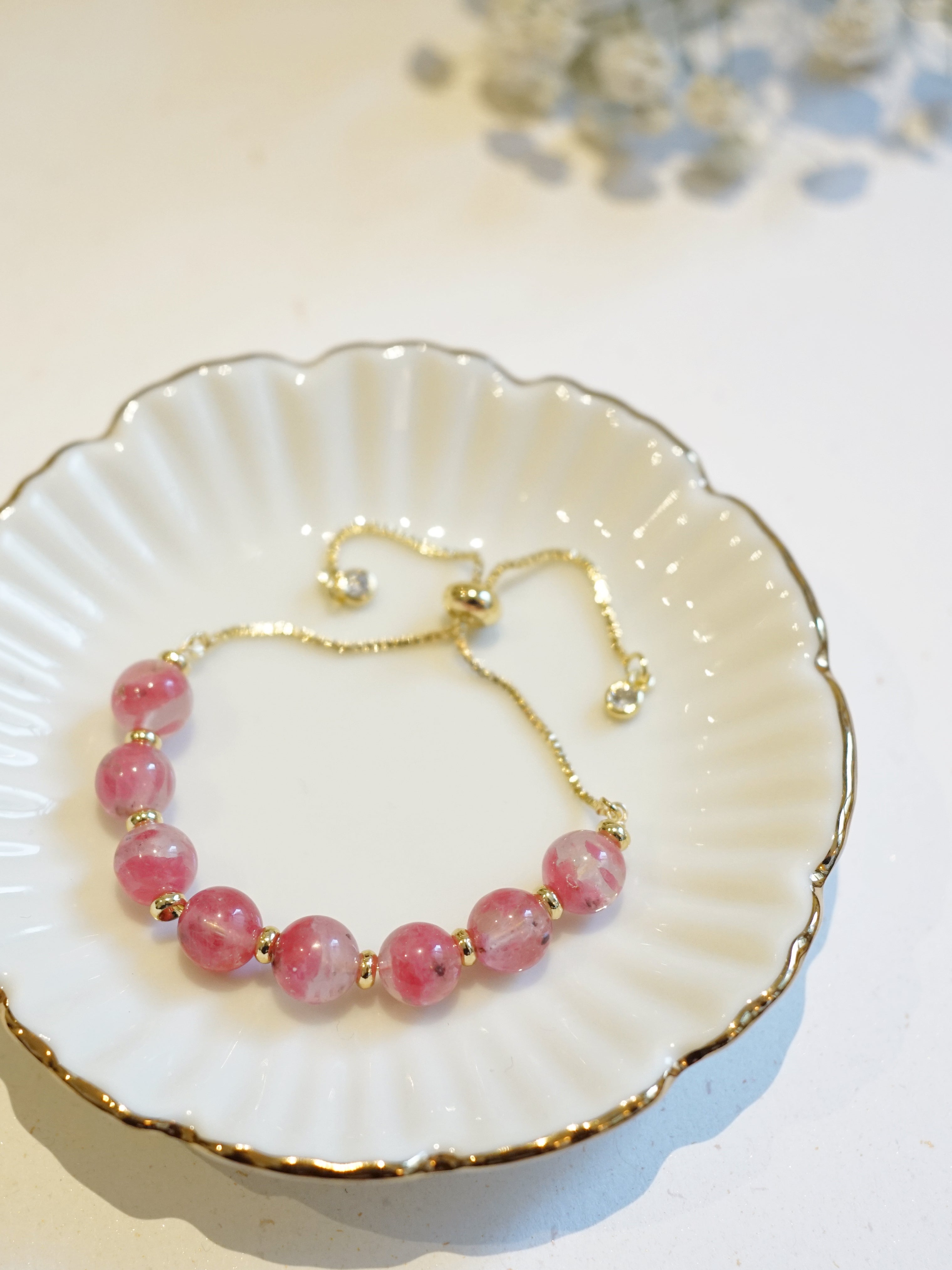 14K Gold-plated Rhodonite Sakura Rain Adjustable Bracelet