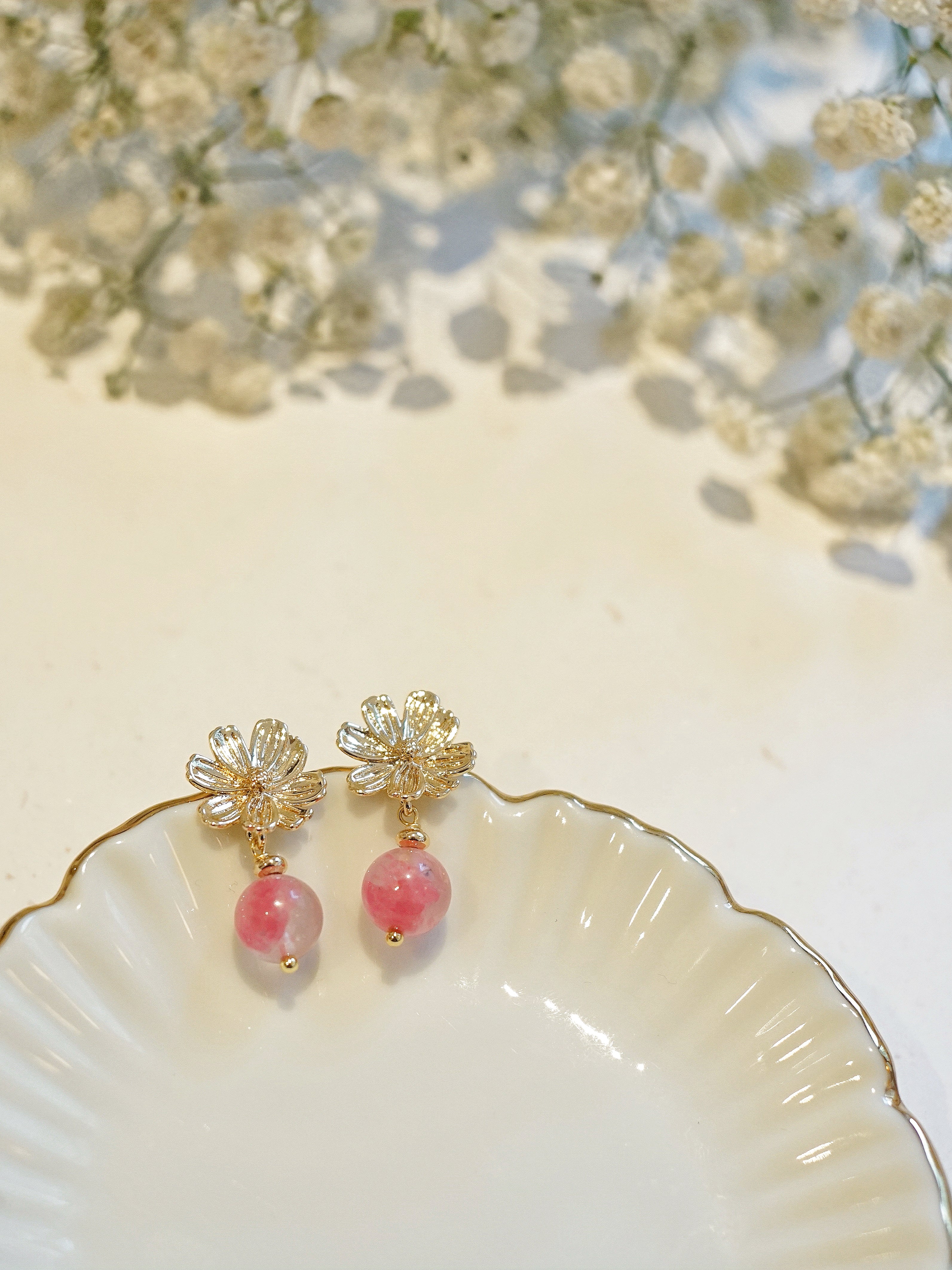 Rhodonite Sakura Rain Pattern Earrings