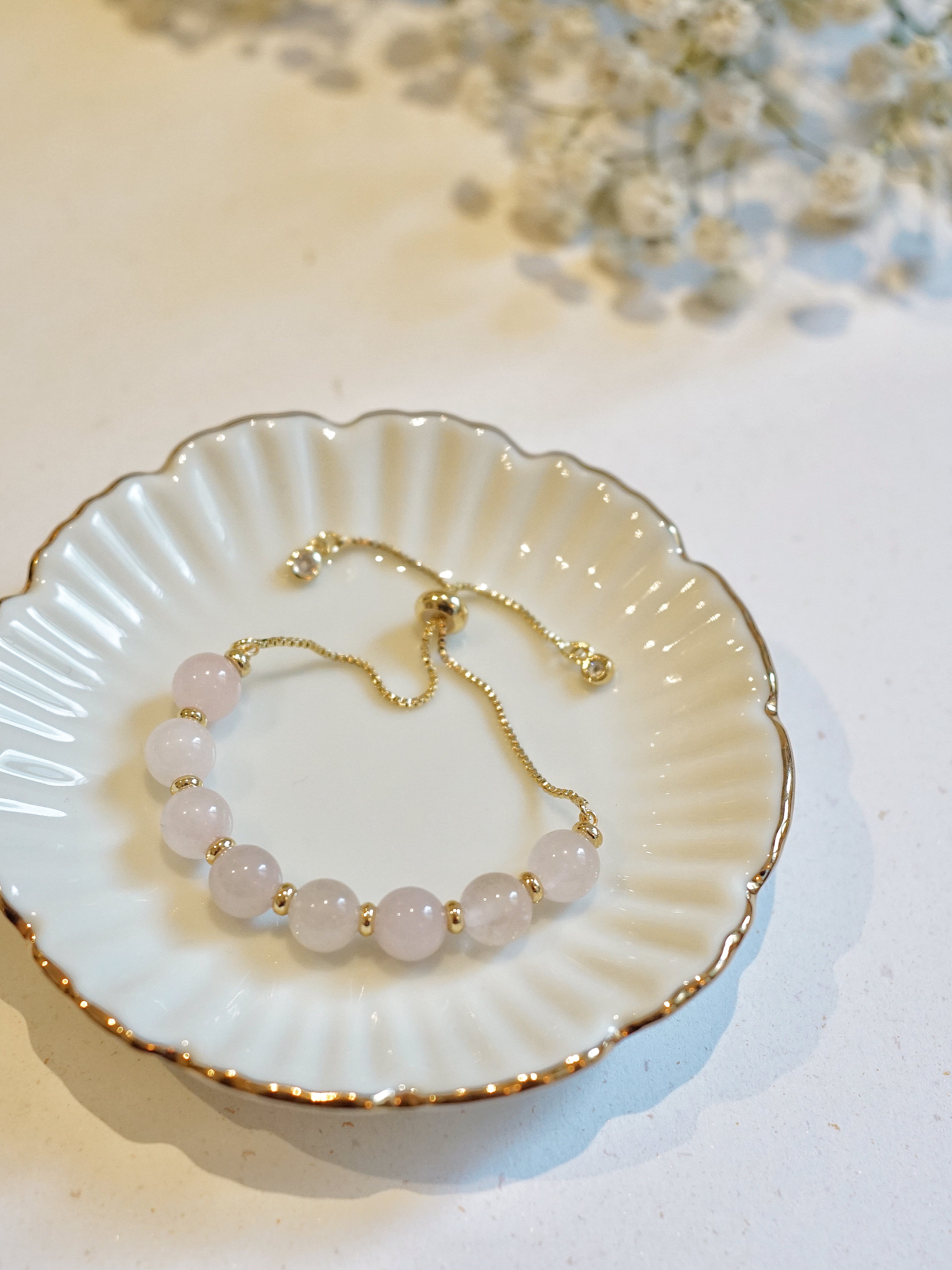 14K Gold-plated Rose Quartz Adjustable Bracelet