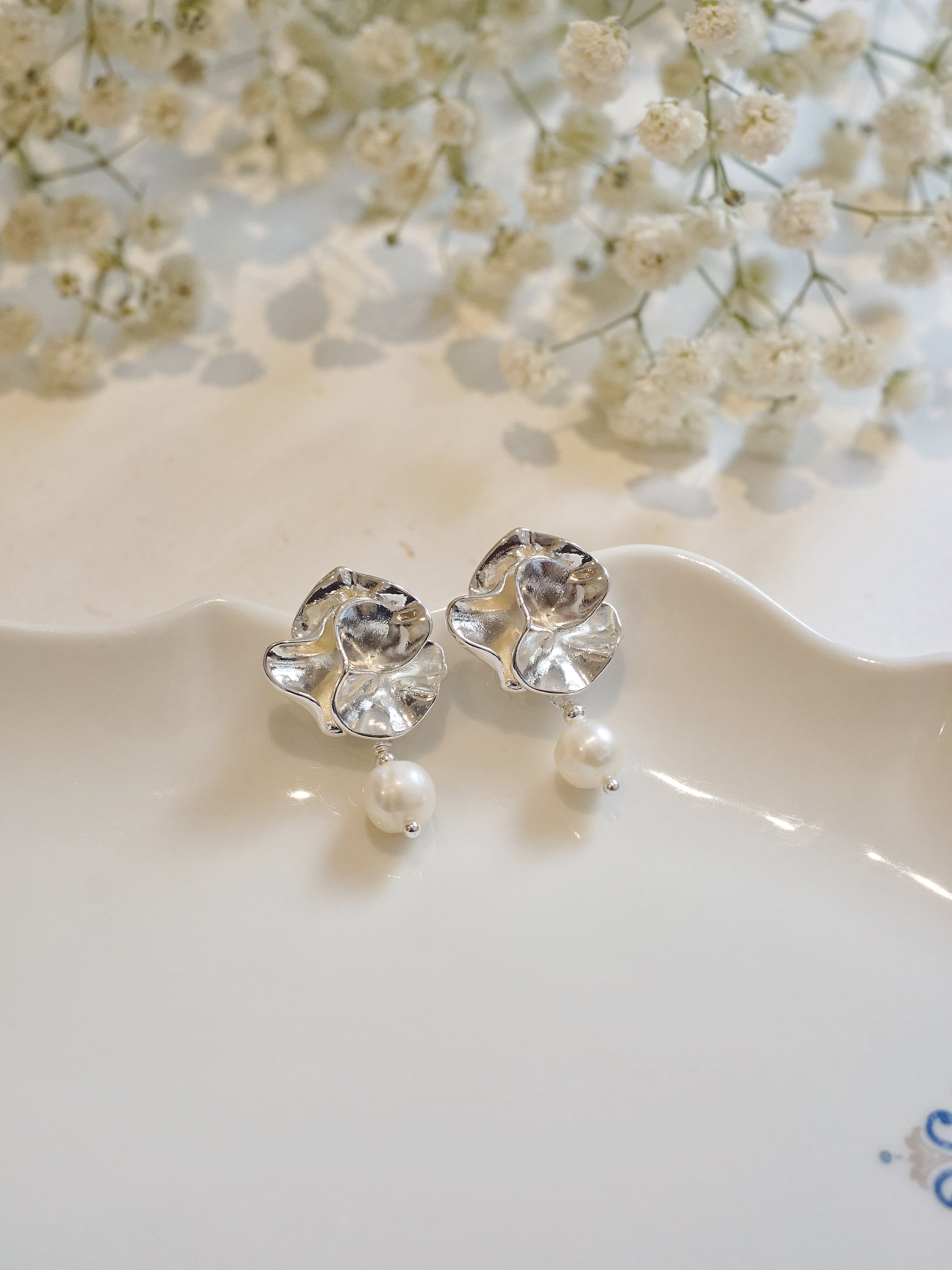 Silver-Plated Blossom Pearl Drops