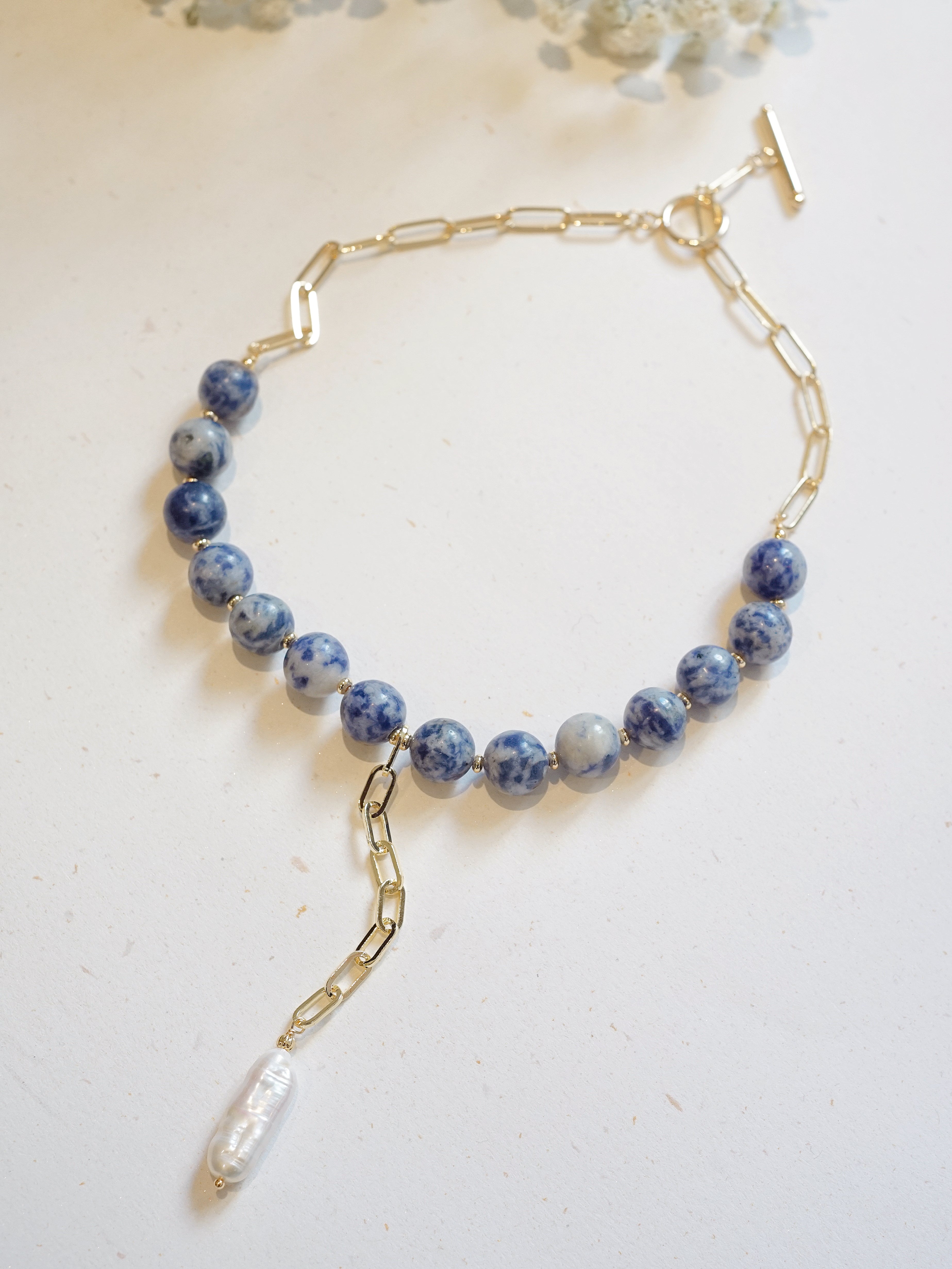 Sodalite with Baroque Pearl Beads Necklace