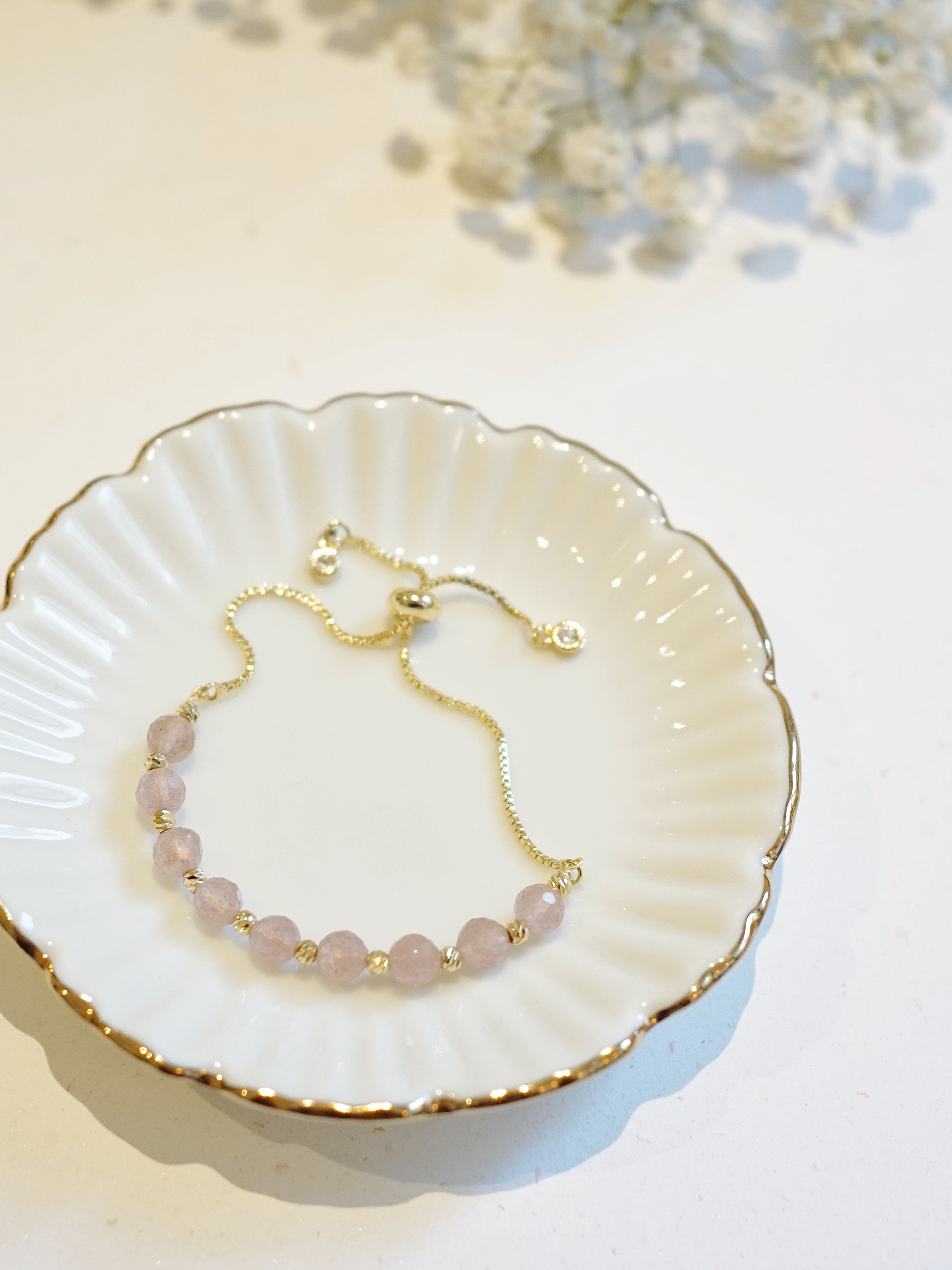 14K Gold-plated Faceted Strawberry Quartz Adjustable Bracelet