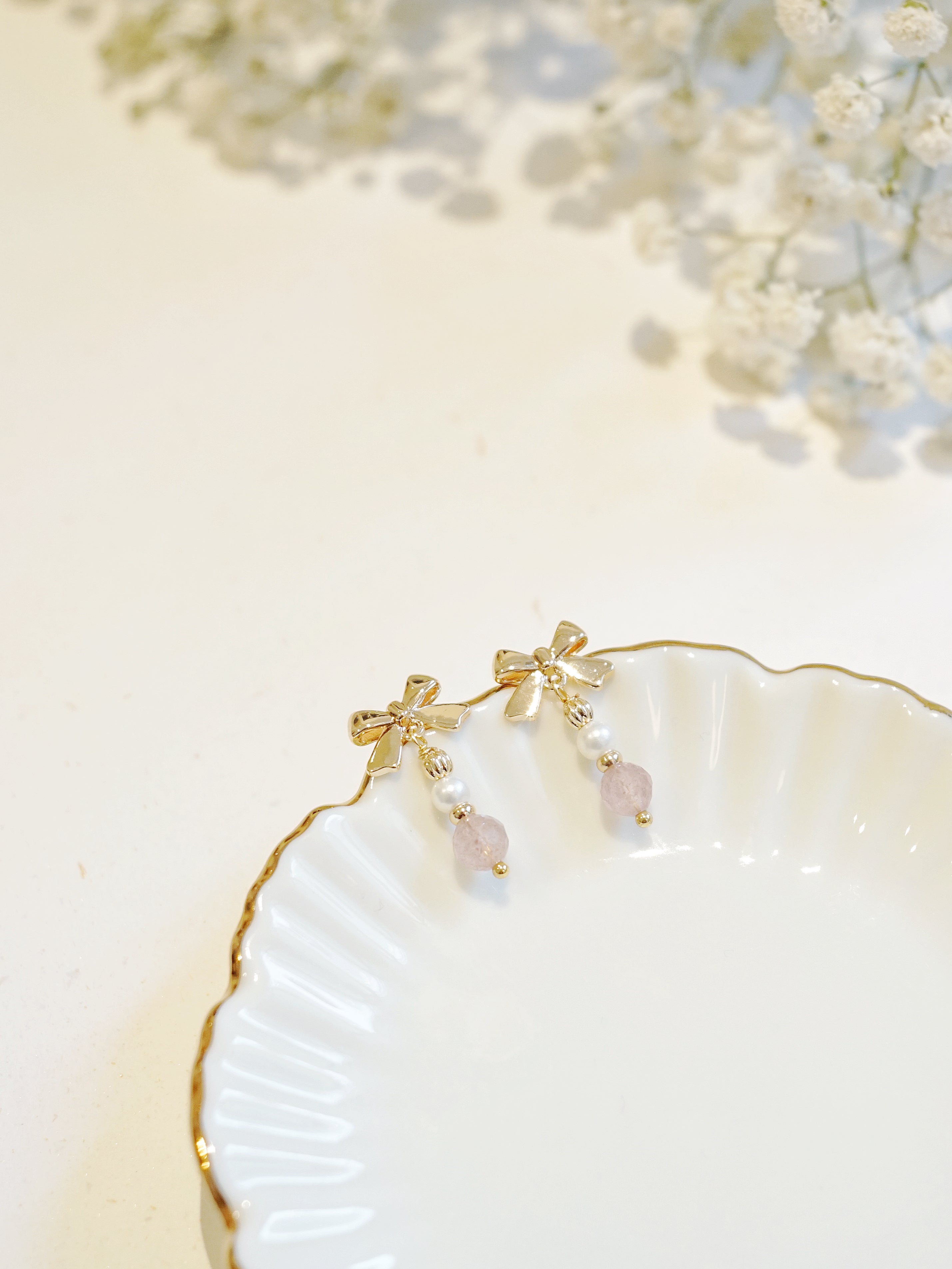 Strawberry Quartz Ribbon Earrings