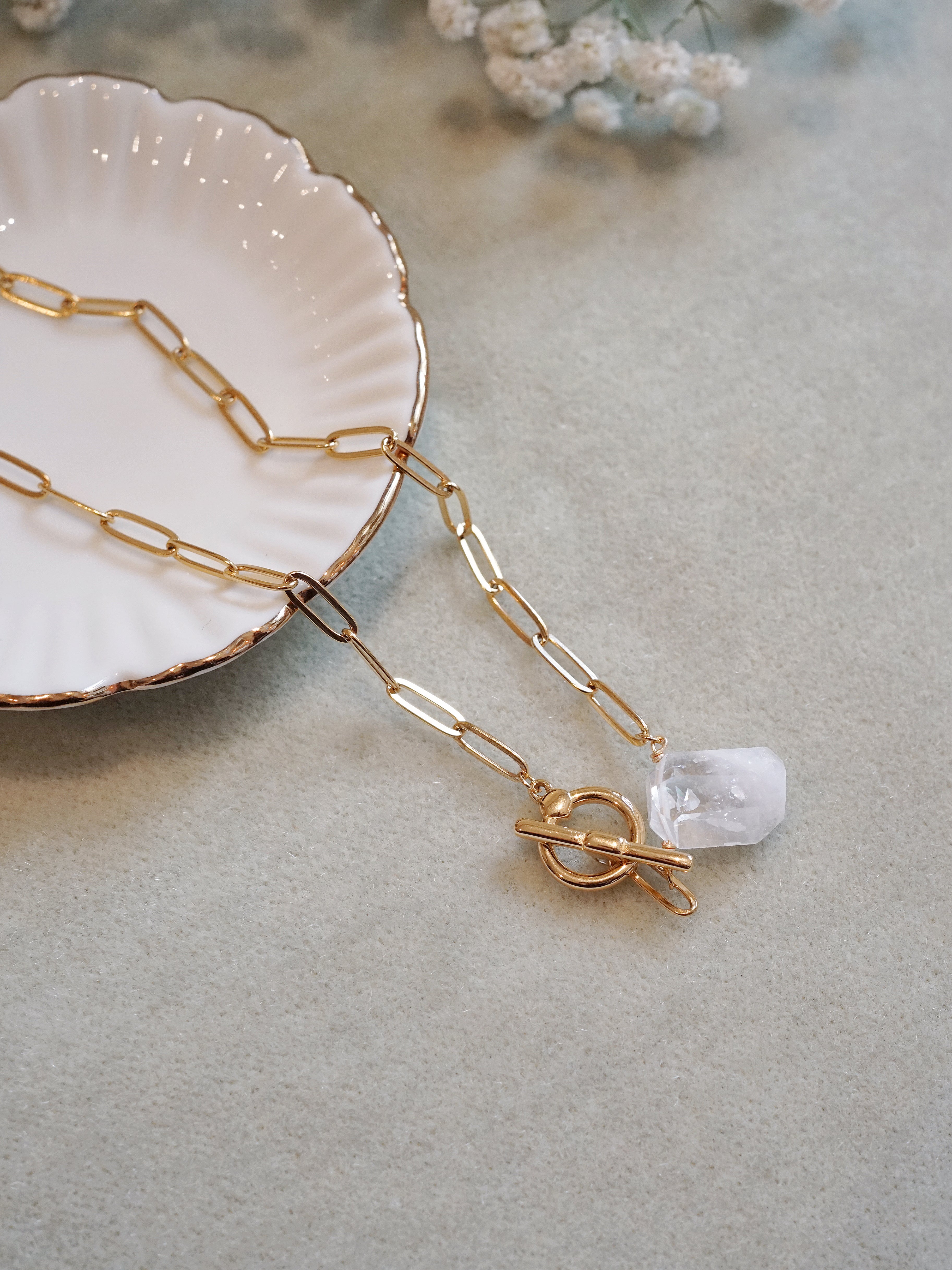 Gold-plated White Phantom Quartz Necklace