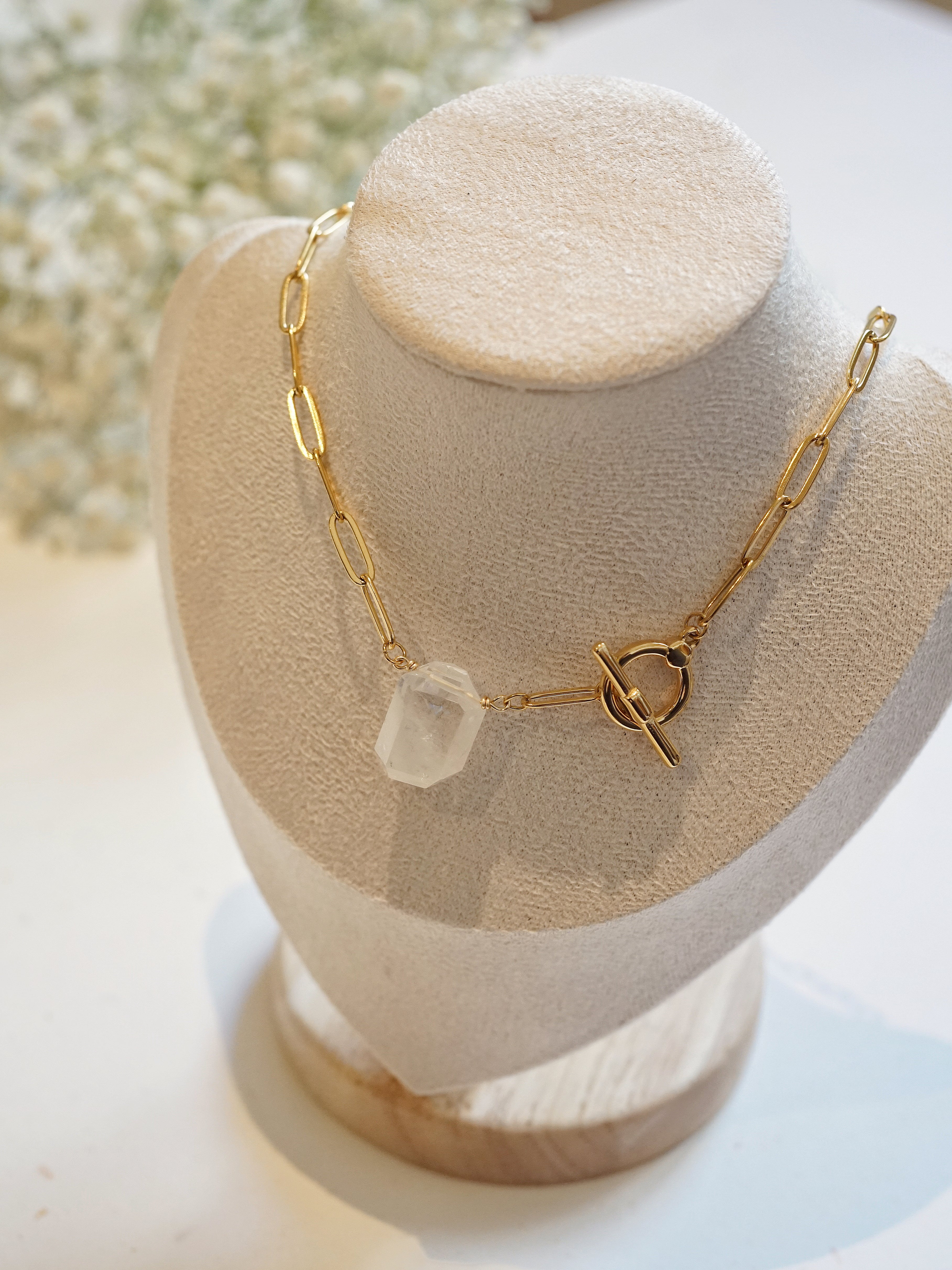 Gold-plated White Phantom Quartz Necklace