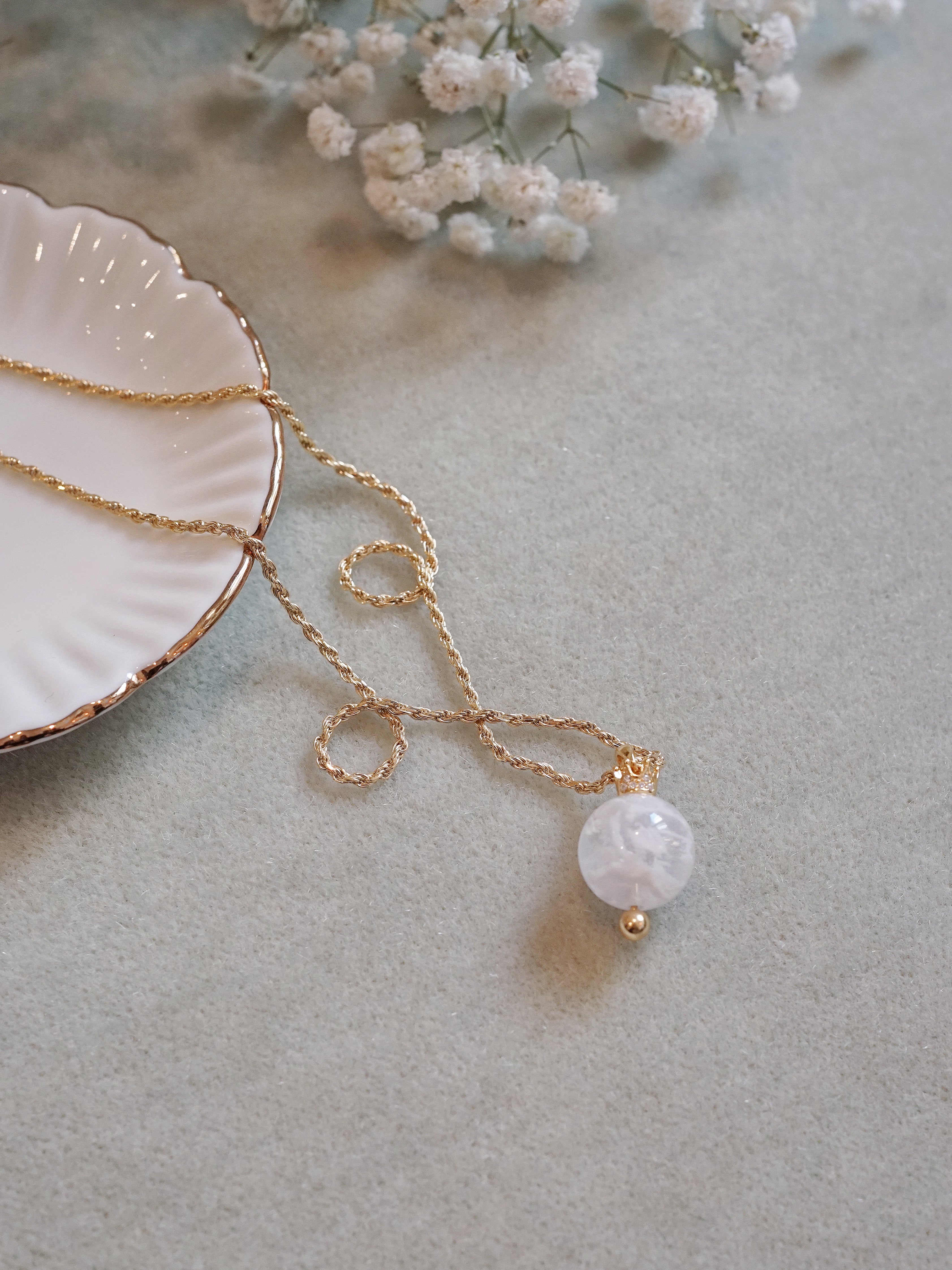 Gold-plated 925 Silver White Phantom Quartz Long Necklace