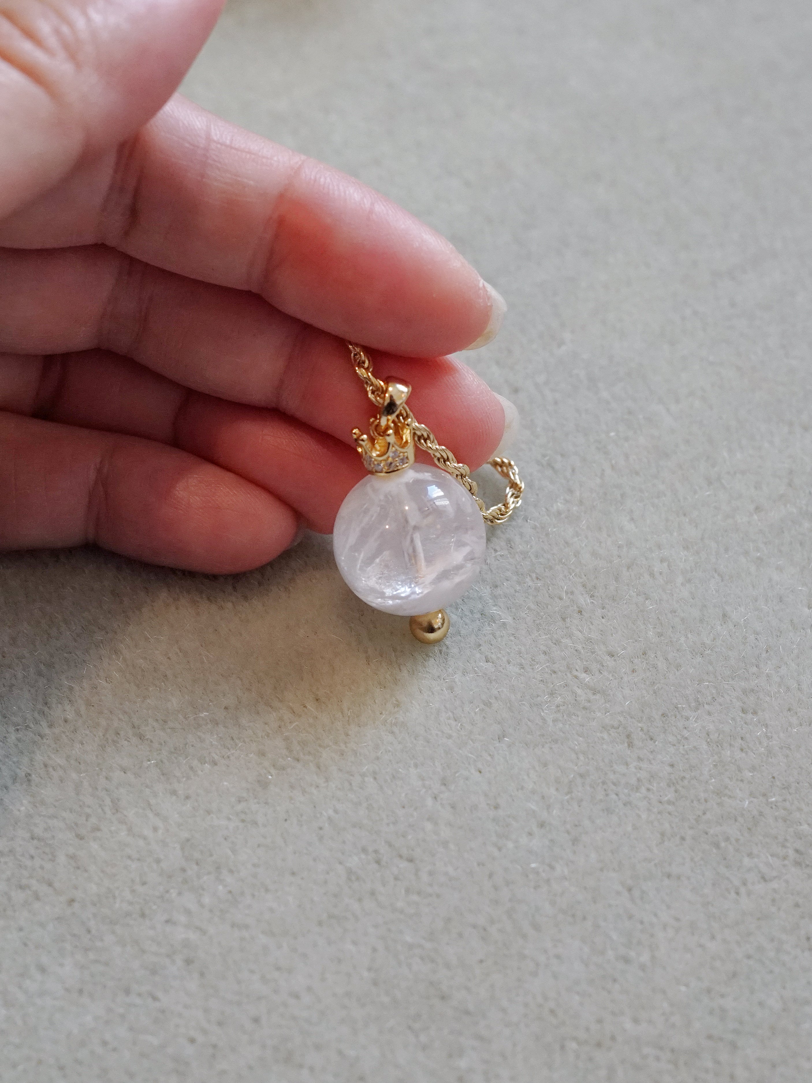 Gold-plated 925 Silver White Phantom Quartz Long Necklace